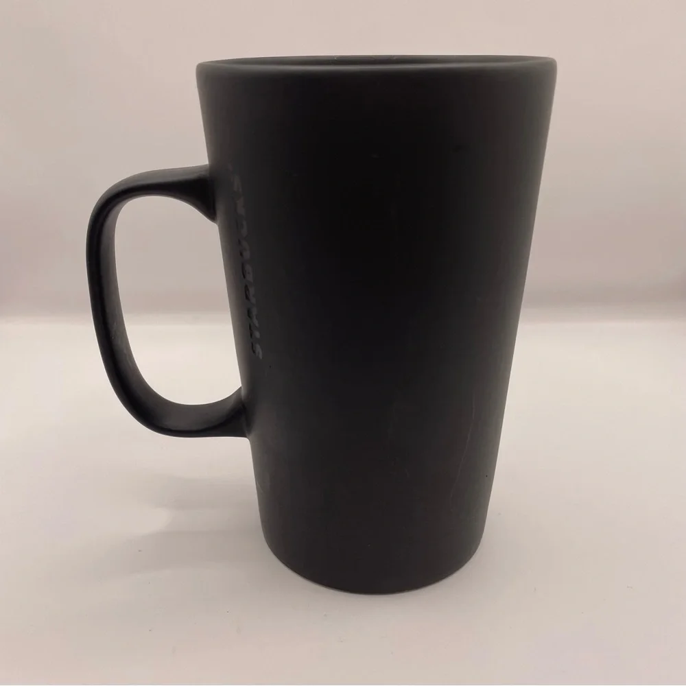 Starbucks 2015 Black with White/Gold Globe Grande Ceramic Coffee Mug (16oz)